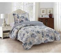 Brilliant Sunshine Blue Toile a toppe beige e avorio, set copripiumino 2 pezzi con 1 federa, copriletto reversibile, morbido e leggero, per tutte le stagioni, per letto matrimoniale, blu
