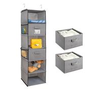 BrilliantJo Armadio Organizzatore 6 Ripiani con 2 cassetti Rimovibili Armadio di stoccaggio, Appeso unità scaffali con 4 Tasche per i Vestiti - Grigio (30x 30 x 110cm)