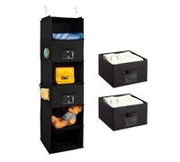 BrilliantJo Armadio Organizzatore 6 Ripiani con 2 cassetti Rimovibili Armadio di stoccaggio, Appeso unità scaffali con 4 Tasche per i Vestiti - Nero (30x 30 x 110cm)