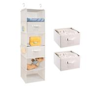 BrilliantJo Armadio Organizzatore 6 Ripiani con 2 cassetti Rimovibili Armadio di stoccaggio, Appeso unità scaffali con 4 Tasche per i Vestiti - Beige (30x 30 x 110cm)