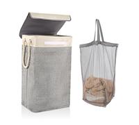 BrilliantJo Cesto portabiancheria con Coperchio, 84 l, Grande Cesto portabiancheria Pieghevole in Lino con Borsa Interna Rimovibile con Manici, Cestino per la Biancheria, 68 x 42x 31 cm