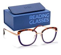 BRILO Occhiali da Lettura Donna Forma Farfalla, Design Elegante Scaglia e Blu Navy con Rami in Metallo Dorato, Sistema Flex Confortevole & Pastiglie Regolabili, Lente d'ingrandimento da Vista