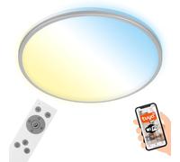 Briloner 3064-014 Lampada da Soffitto Smart LED, Plafoniera Rotonda Wifi, Retroilluminata, Cromo Opaco, Diametro 333 Mm