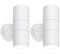 Briloner - Applique IP54 Antischizzo e Antipolvere, Portalampada GU10, Max. 7W, Lampada Esterna, Proiettore, Illuminazione da Parete, 16x7,5x11 cm, Bianco (Confezione da 2)