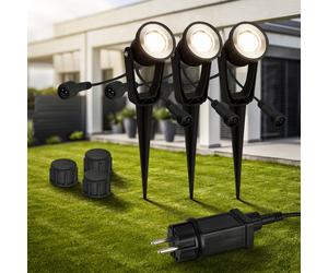 Briloner Faretto a LED con picchetto 3918035 Set di avvio da 3 pezzi 12V, nero, Ø 5 cm Briloner