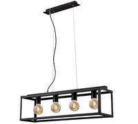 BRILONER Lampada a sospensione, 4 paralumi, lampadadario retrò/vintage, acciaio nero, 4x E27, max. 40 Watt, 750x200x1200 mm (lunghezza x larghezza x H) W, 4 luci