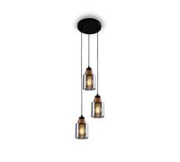 BRILONER - Lampada a sospensione a 3 luci, vetro fumé, lampada a soffitto, plafoniera, lampada, lampada da soggiorno, lampada a sospensione, lampadario, lampada da camera da letto, nero-legno