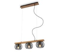 BRILONER - Lampada a sospensione a 3 luci, vetro fumé, lampada a soffitto, plafoniera, lampada, lampada da soggiorno, lampada a sospensione, lampadario, lampada da camera da letto, nero-legno