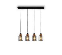 BRILONER - Lampada a sospensione a 4 luci, vetro fumé, lampada a soffitto, plafoniera, lampada, lampada da soggiorno, lampada a sospensione, lampadario, lampada da camera da letto, nero-legno