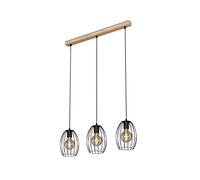 Sospensione Waktu Lunghezza 70cm 3 Luci E27 Metallo e Legno Colore Nero