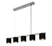 Briloner - Lampada a sospensione retrò, lampada a sospensione, vintage, lampada a sospensione con paralume in tessuto, lampada per sala da pranzo, regolabile in altezza, E14, argento-nero.