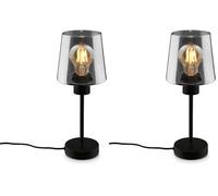 Briloner - Lampada da comodino, vetro fumé, lampada da scrivania con interruttore a cavo, lampada da tavolo E27 per home office, lampada da lettura, nero (Confezione da 2)