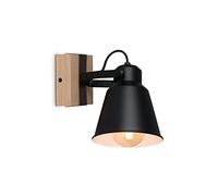 Briloner - Lampada da parete in legno, applique, stile vintage, con 1 lampadina, attacco E27, max. 40 Watt, paralume regolabile, stile rustico, colore: nero