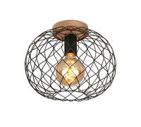 Briloner - Lampada da soffitto retrò con legno, lampada da soffitto vintage, lampada da camera da letto industriale, attacco E27 max 40 watt, nero, diametro 30 cm.