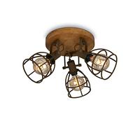 Briloner - Lampada da soffitto retrò con paralume a traliccio, lampada da soffitto vintage a 3 luci, attacco E27 max. 25 watt, paralumi regolabili, spot rustico da soffitto in acciaio, marrone