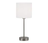 BRILONER Lampada da Tavolo, Comodino o scrivania, 1x E14, con Interruttore a Cavo, Paralume in Tessuto, Bianco, 160x385mm (DxH) 25 W