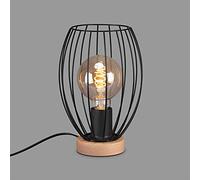 BRILONER - Lampada da tavolo, lampada da comodino, abat-jour, lampada da scrivania, 1 x E27, con interruttore sul cavo, metallo nero, legno 175 x 256 mm (DxH)