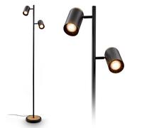 BRILONER - Lampada da terra con interruttore a cavo, faretti orientabili, 2x attacco GU10, piantana lampada da terra, lampada da terra salotto, lampada soggiorno da terra, 26x26x159,5 cm, nero-legno