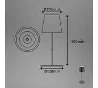 Briloner - Lampada da tavolo LED senza fili con touch, ricaricabile, a batteria, regolabile in altezza, dimmerabile, USB-C, lampada da comodino, lampada da lettura, da esterno, 36x10,5 cm, nero