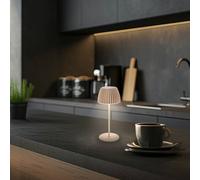 Briloner - Mini lampada da tavolo LED senza fili IP44 con bordo luminoso, touch dimmer, lampada da comodino ricaricabile, vincitore del German Design Award 2025, 8,5x20 cm, beige