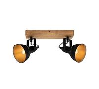 BRILONER Leuchten - Faretto, lampada da parete retrò, vintage, girevole e inclinabile, 2x E14, metallo-legno, nero-oro, 280x110x157mm (LxPxH)