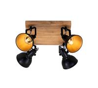 BRILONER Leuchten - Faretto, lampada da parete retrò, vintage, girevole e inclinabile, 4x E14, metallo-legno, nero-oro, 280x280x157mm (LxPxH)