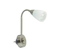 Briloner Leuchten Lampada a innesto Flexarm, lampada a innesto E14, lampada da lettura 25W, incl. dimmer rotativo, bianco nichel opaco, metallo, 25 W