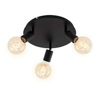 Briloner Leuchten Lampada da Parete, 3 Faretti Orientabili e Regolabili, Retrò/Vintage, 3 X E27, Max. 60W, Metallo, Nero, diametro 30 cm 60 W