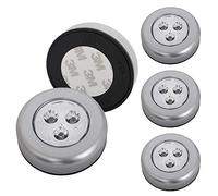 Briloner Leuchten Luce a pressione LED titanio, set da 5, adesiva, per mobili e pensili, 5 V, a batteria, lampadine integrate, Ø 6.8 x 2.3 cm (D x A)