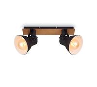 Briloner Leuchten - Plafoniera, Lampada da soffitto, faretto retrò, orientabile, 2 luci, stile vintage, attacco E27, max. 40 Watt, paralume regolabile, stile rustico, in legno bianco e nero