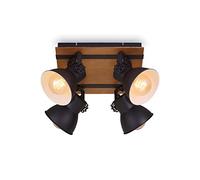 Briloner Leuchten - Plafoniera, Lampada da soffitto, faretto retrò, vintage, orientabile, 4 luci, stile vintage, attacco E27, max. 40 Watt, paralume regolabile, stile rustico, in legno bianco e nero