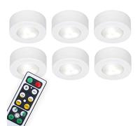 Briloner Leuchten - Set di 6 luci a LED per armadio con telecomando, luce dimmerabile e funzionale, luce notturna da camera, con funzione timer e pad adesivi 3M, 58x26mm (DxA), colore bianco