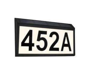 BRILONER - Numero civico solare con sensore crepuscolare, protezione antischizzo, colore della luce bianca calda, lampada esterna, applique da parete, proiettore LED, 28x18x3,5 cm, nero