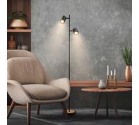 BRILONER - Lampada da terra con interruttore a cavo, faretti orientabili, 2x attacco GU10, piantana lampada da terra, lampada da terra salotto, lampada soggiorno da terra, 26x26x159,5 cm, nero-legno