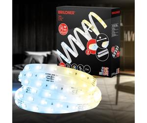 BRILONER - Pimp your Stripe Starter Set Striscia LED Smart da 2 m, da bianco caldo a bianco freddo, controllo vocale tramite app, cavo da 3 m, accorciabile, autoadesivo, strisce LED, led sottopensile