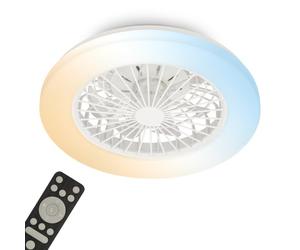 Briloner - Plafoniera con Ventilatore a 5 velocità, telecomando, dimmerabile, lampada per camera da letto, lampada per soggiorno, lampada da soffitto con ventilatore, 48,5x14,5 cm (DxA), bianco