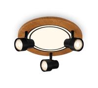 BRILONER - Plafoniera LED con faretti, luce bianca calda, plafoniera regolabile, lampada LED in legno, lampada da salotto da 12W con funzione di memoria, 300x155 mm (DxH)