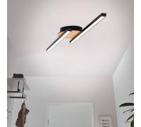 Briloner Plafoniera LED Go 2 luci nero/decoro legno lineare Briloner