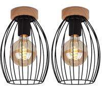 Briloner - Plafoniera Vintage, Lampada da Soffitto con Paralume a Filo, Retro, 1X E27, Max 60 Watt, Legno Nero, 175 x 256 mm (DxH) (3038-015) (Confezione da 2)