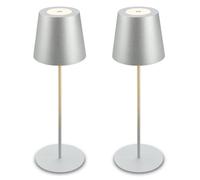 BRILONER - Set di 2 lampade da tavolo LED senza fili con touch, dimmerabili a livelli, regolabili in altezza, lampada da scrivania senza fili, lampada ricaricabile, comodino, 12x36 cm, cromo opaco
