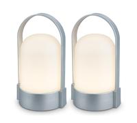 BRILONER - Set di 2 lampade da tavolo LED senza fili IP44 con touch, dimmerabili a livelli, lampada da scrivania senza fili, lampada ricaricabile, comodino, per esterni, 8,5x8x15,5 cm, cromo opaco