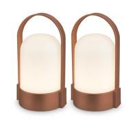 BRILONER - Set di 2 lampade da tavolo LED senza fili IP44 con touch, dimmerabili a livelli, lampada da scrivania senza fili, lampada ricaricabile, comodino, per esterni, 8,5x8x15,5 cm, marrone