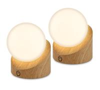 Briloner - Set di 2 Mini Lampade da Tavolo LED, IP54, Touch, Effetto Legno | Set di 2, Dimmerabile a Passi, Lampada da Comodino, Decorativa, Batteria Intercambiabile, 150lm, 2700K, IP54, 10x8x9cm