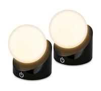 Briloner - Set di 2 Mini Lampade da Tavolo LED, IP54, Touch, Nero | Set di 2, Dimmerabile a Passi, Lampada da Comodino, Decorativa, Batteria Intercambiabile, 150lm, 2700K, IP54, 10x8x9cm