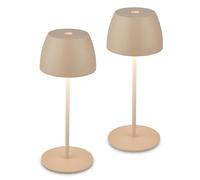 BRILONER - Set di 2 mini lampade da tavolo LED senza fili, IP44, con touch, dimmerabili, batteria e sorgente luminosa sostituibili, lampada da comodino, ricaricabile, 8x20 cm (DxH), beige