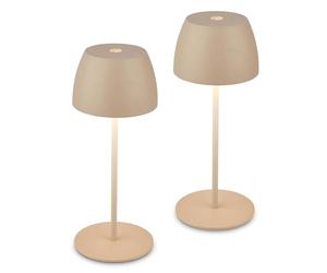 BRILONER - Set di 2 mini lampade da tavolo LED senza fili, IP44, con touch, dimmerabili, batteria e sorgente luminosa sostituibili, lampada da comodino, ricaricabile, 8x20 cm (DxH), beige