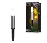 Briloner - Sistema da giardino Connect to Shine 12V, faretto LED con picchetto, prolunghe, IP44, luce bianca calda, luci per sentieri, 36,5x4 cm, color argento