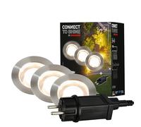 Briloner - Sistema da giardino Connect to Shine 12V, set di 3 faretti da incasso a LED, set base con trasformatore, IP67, luce bianca calda, illuminazione da giardino, 45x 25 mm, colore argento