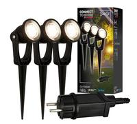 Briloner - Sistema da giardino Connect to Shine 12V, set di 3 faretti LED con picchetto, set base con trasformatore, IP65, luce bianca calda, illuminazione da giardino, 22,5x6x5 cm, nero