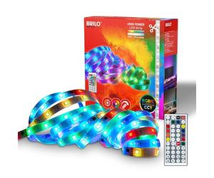 BRILONER - Striscia LED 5m con telecomando, dimmerabile, cambio colore dinamico RGB IC, CCT, strisce LED, striscia RGB, striscia cucina, striscia soffitto, 1200 Lumen, 5000x10x3 mm, bianco